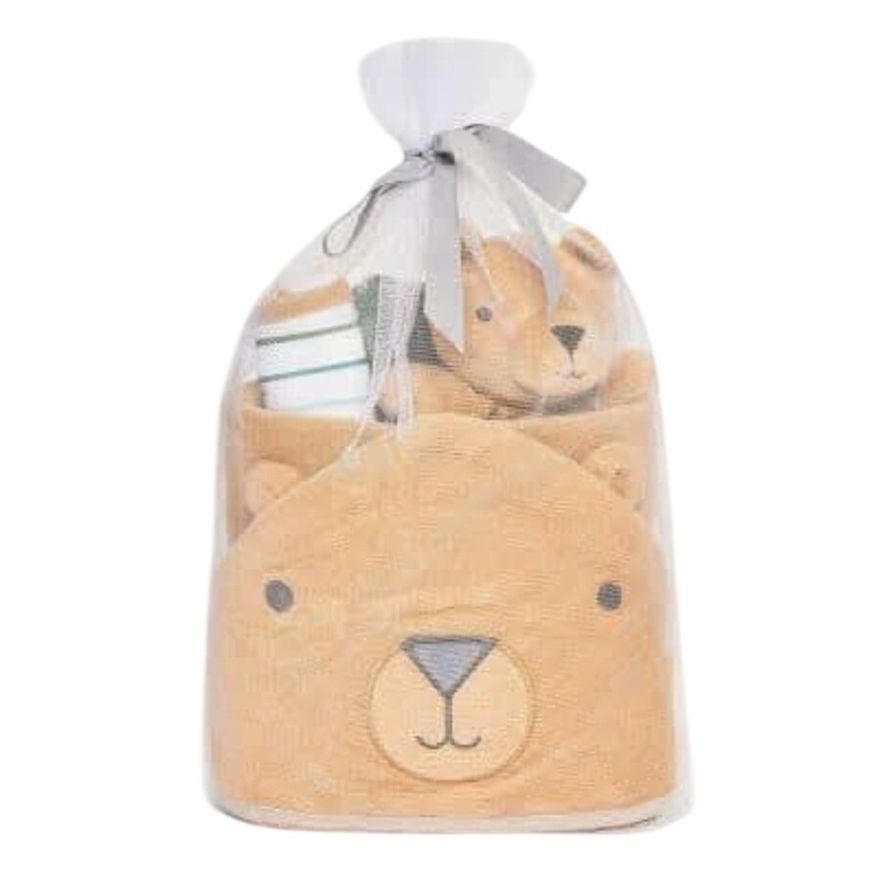 Cloud Island Bear Infant Hooded Towel Brown Tan Animal Theme Gift Set NEW